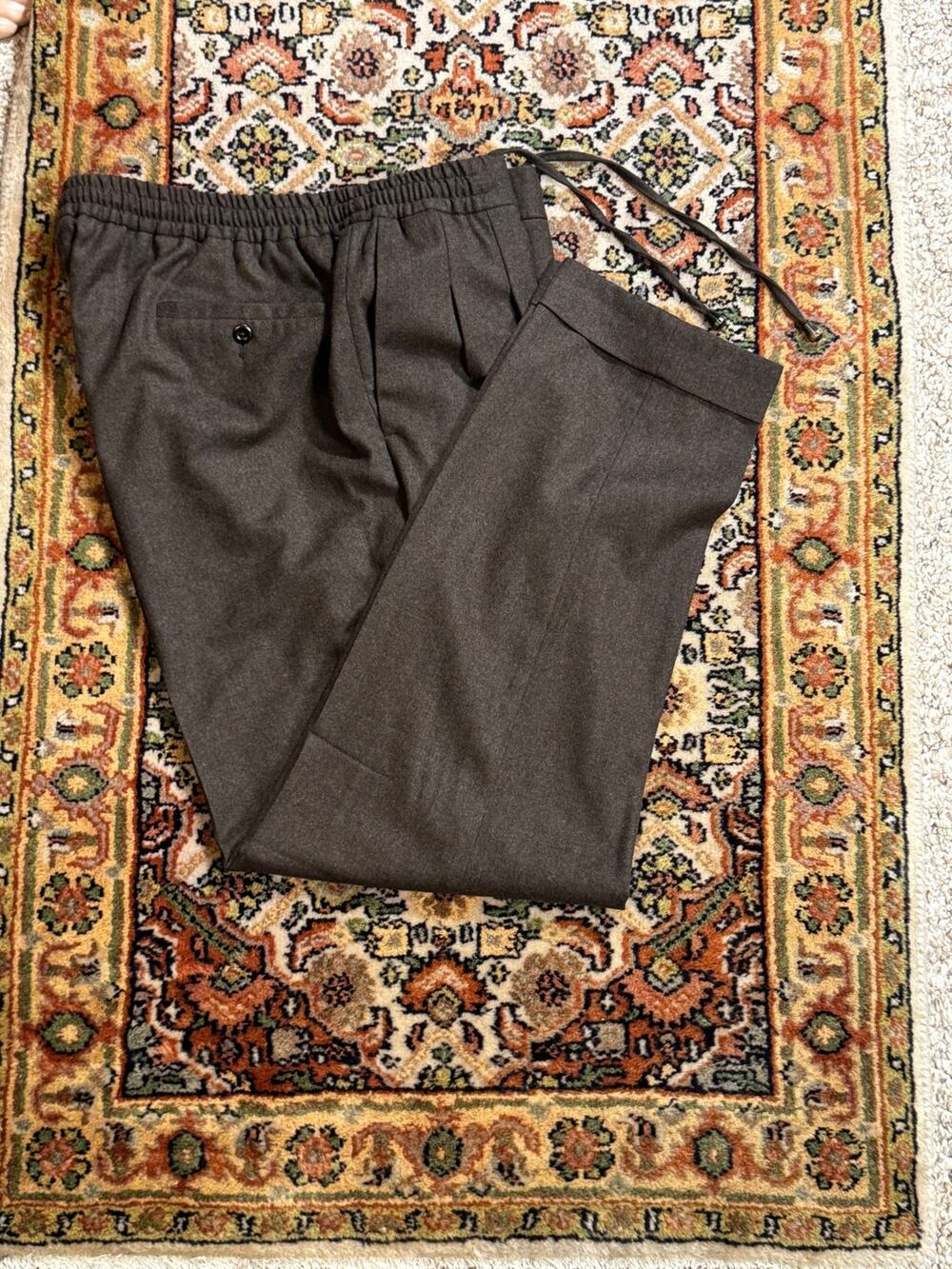 Rubinacci Napoli Pleated Brown Flannel Wool Trousers Drawstring 36x30 56IT